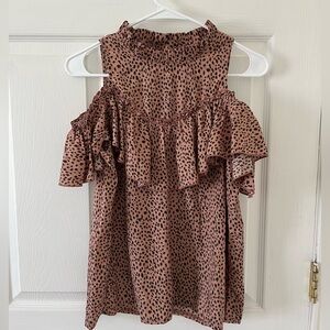 Light Pink Leopard Print Off-Shoulder Blouse